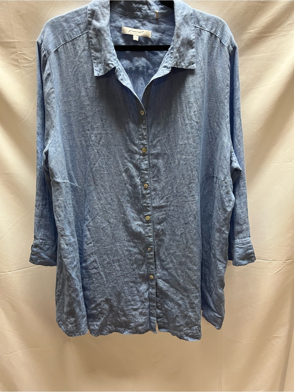 Foxcroft Chambray Blue Linen-Blend Button Front Shirt